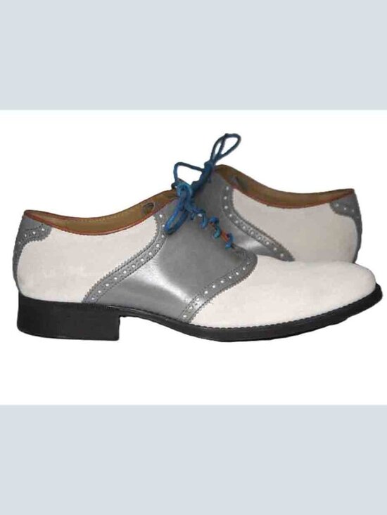 Cole Haan Saddle Oxfords Dress Shoes Gray White Nubuck + Leather Men\'s Size 9M